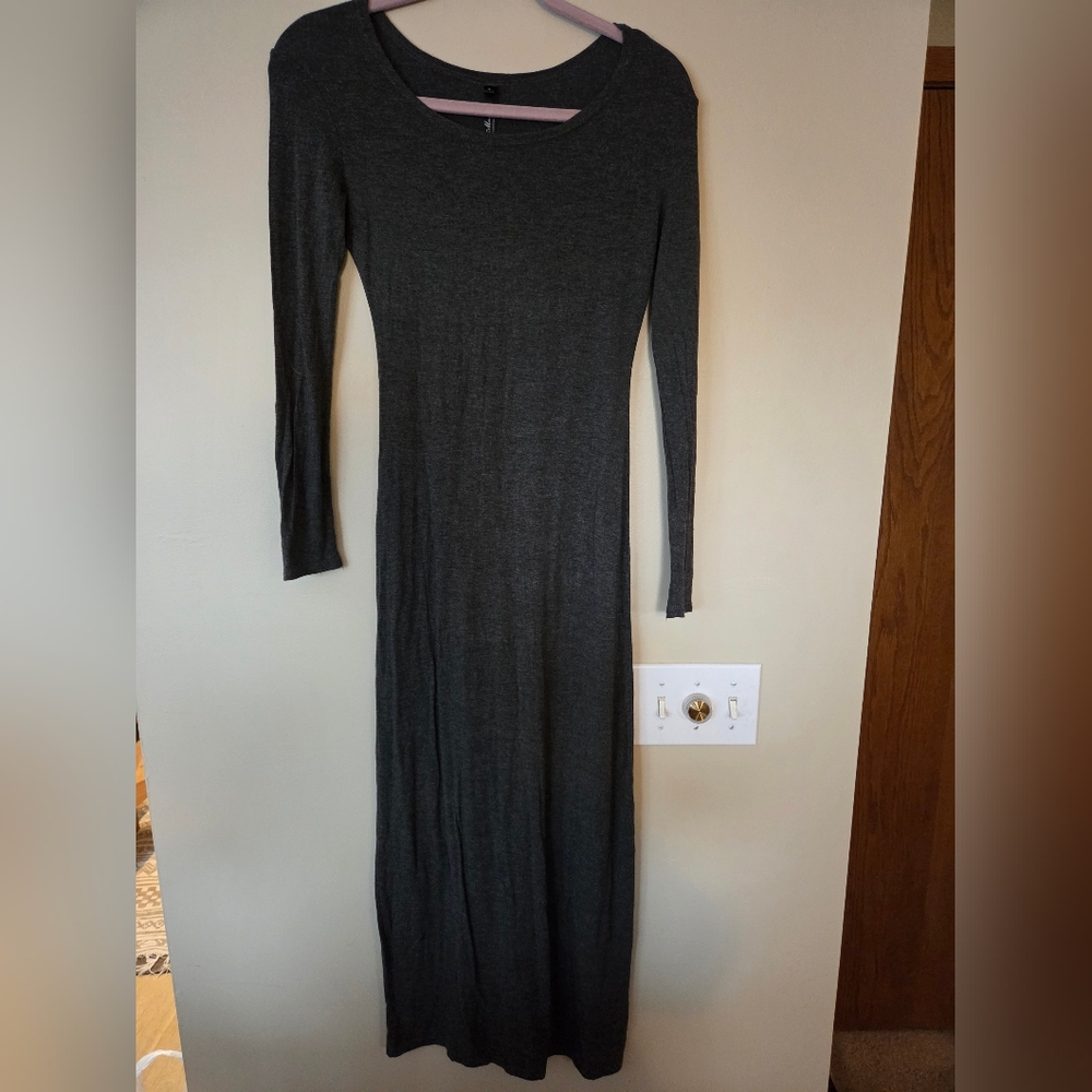 White Mark Charcoal Long Sleeve Fitted Dress